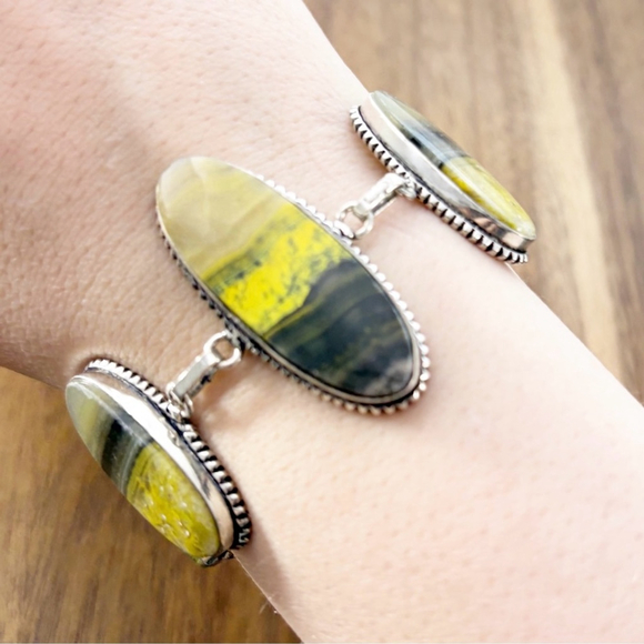Bumblebee Jasper Extra Chunky Gemstone Bracelet New 925 Sterling Silver Overlay - Picture 2 of 5